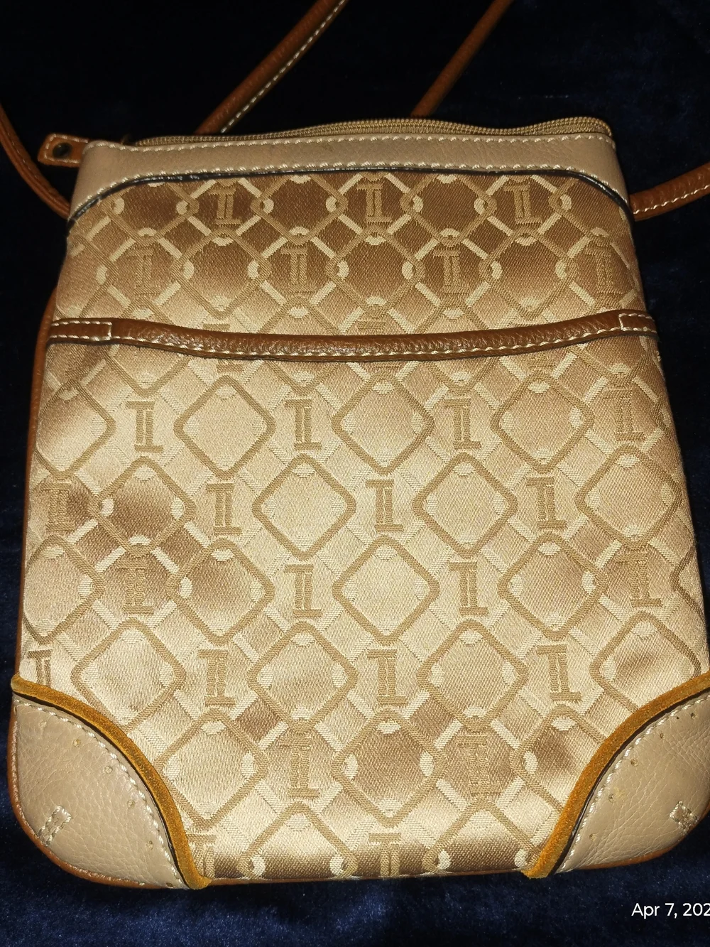 Tignanello Tan Canvas And Leather Crossbody Bag